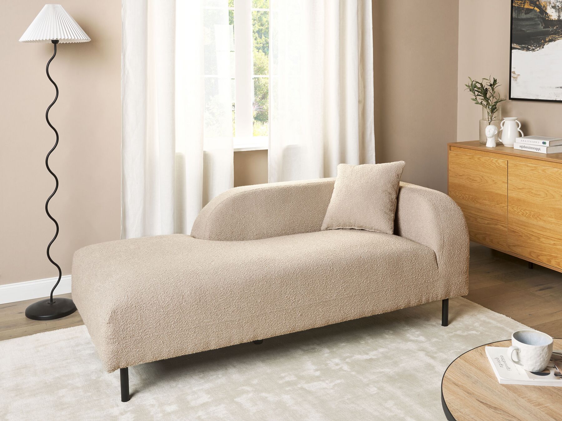 Right Hand Boucle Chaise Lounge Taupe LE CRAU_923702