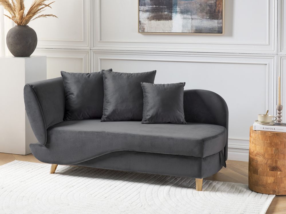Left Hand Velvet Chaise Lounge with Storage Dark Grey MERI II Beliani
