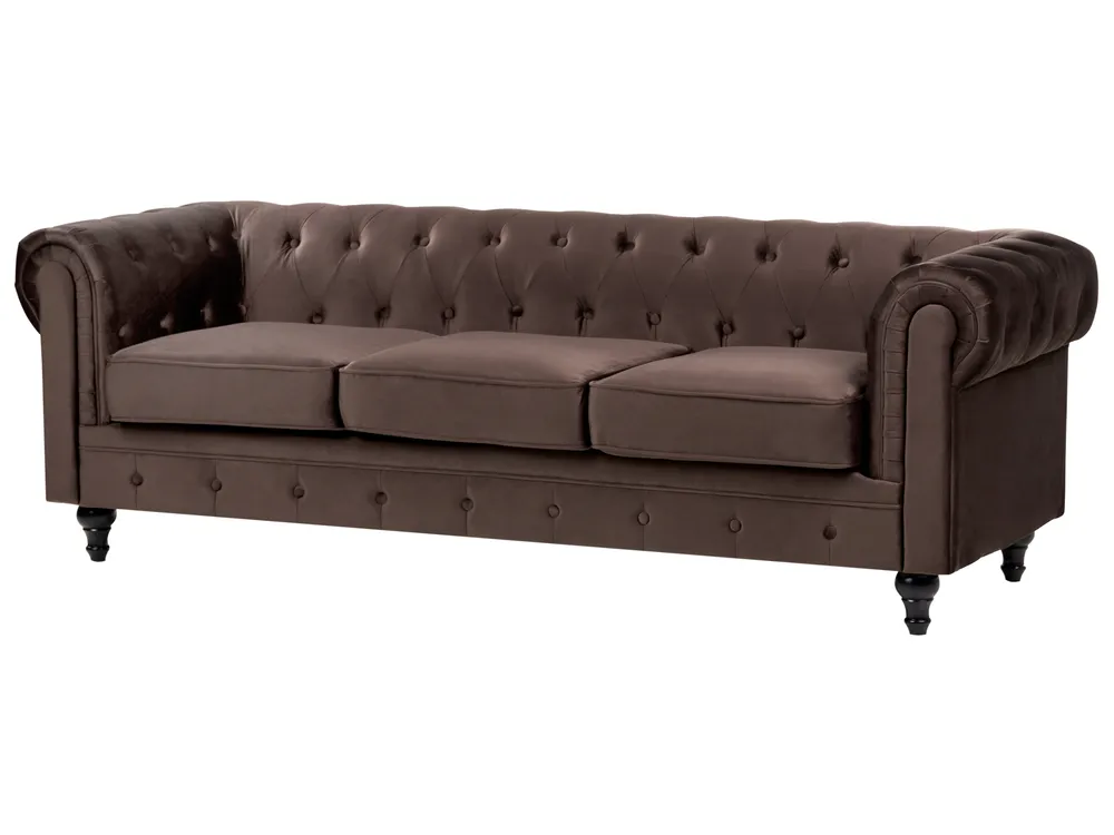Living Room Set 4 Seater CHESTERFIELD Velvet Dark Brown_1065060