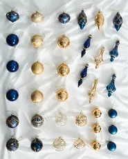 Set of 35 Baubles ICEDROP Glass Blue/ Gold_1028514