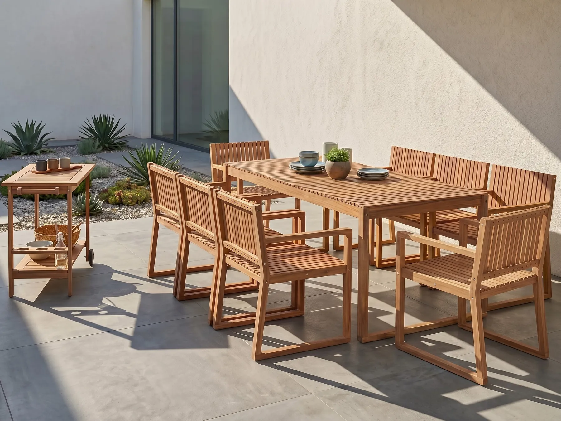 Garden Dining Set with Trolley 8 Seater SASSARI II Certified Acacia Wood Light Brown_923815