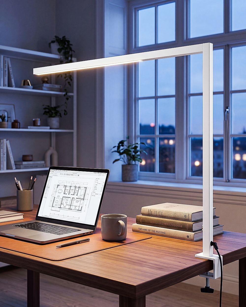 LED Schreibtischlampe klemmbar VOLANS mit Dimmer Metall Weiss