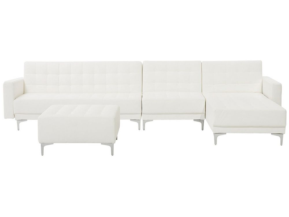 Left Hand Faux Leather Modular Sofa with Ottoman White ABERDEEN Beliani.cz