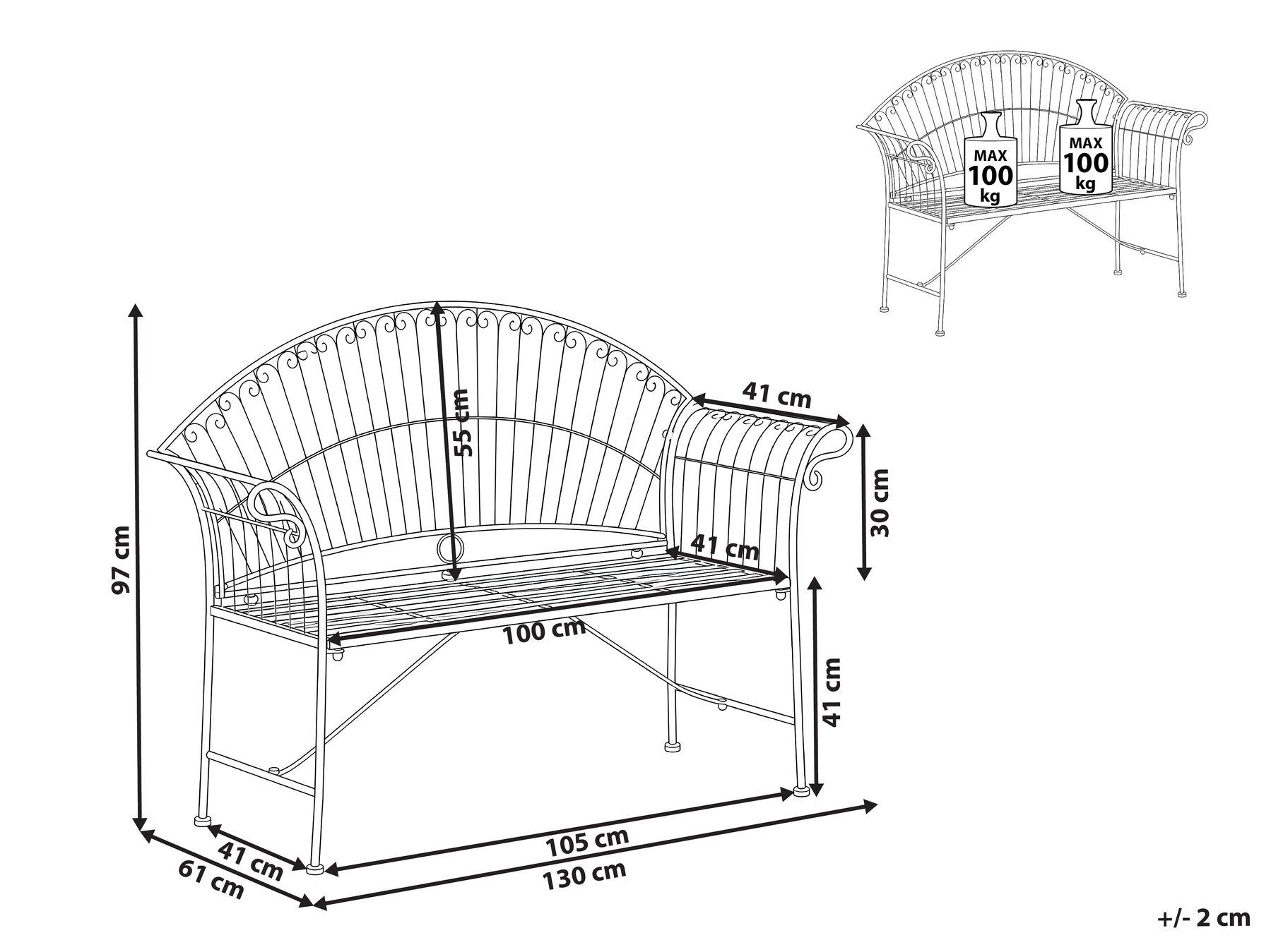 Garden Bench GUALEA 130 cm Metal Off-White_1108125
