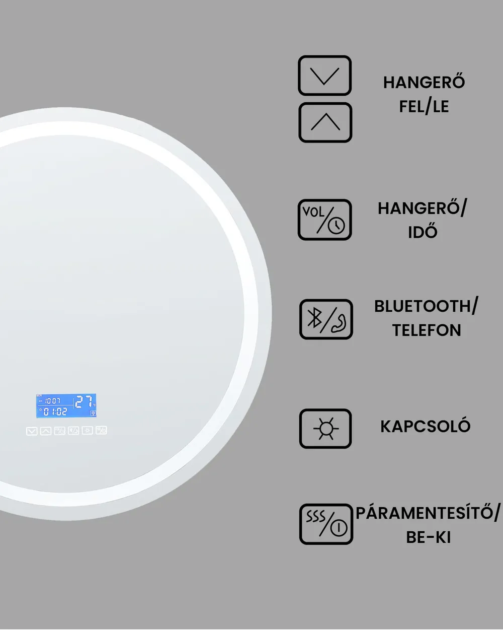 LED fürdőszobai tükör BROGNON 60 cm 60 cm Beépített Bluetooth Hangszóróval Ezüst_940359