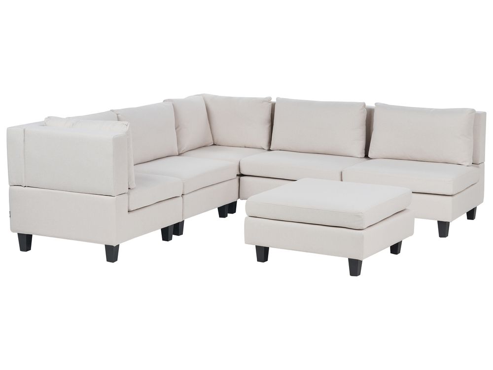Canapé d'angle modulable 5 places UNSTAD avec ottoman Tissu Beige clair Côté droit