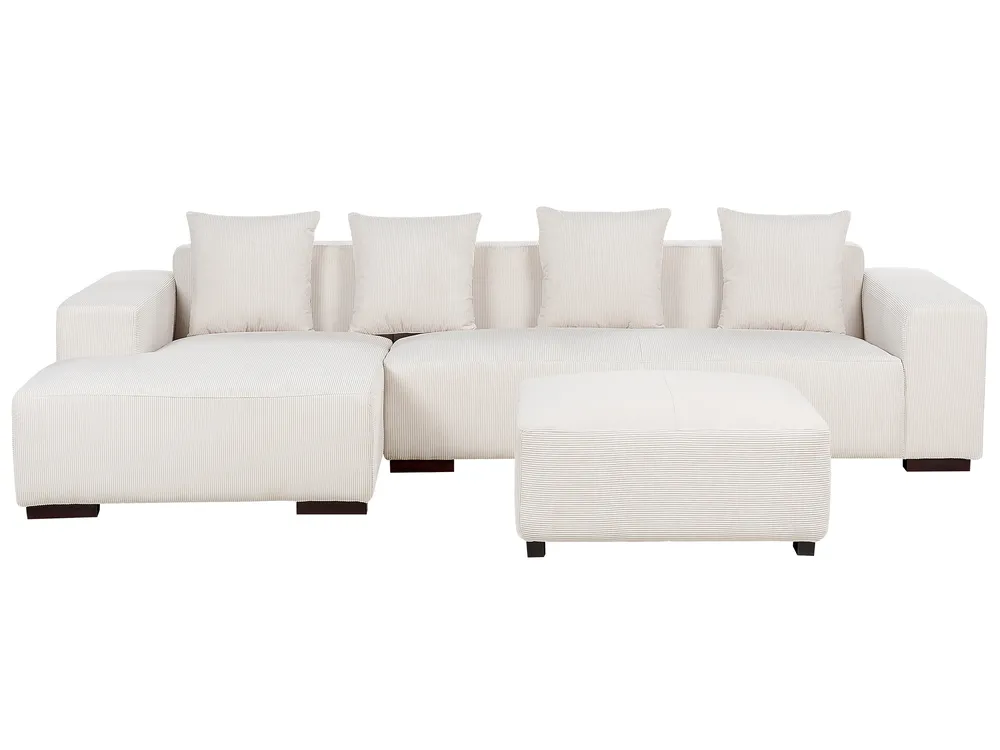 Corner Sofa 4 Seater LUNGO with Ottoman Corduroy Off-White Right Hand_898422