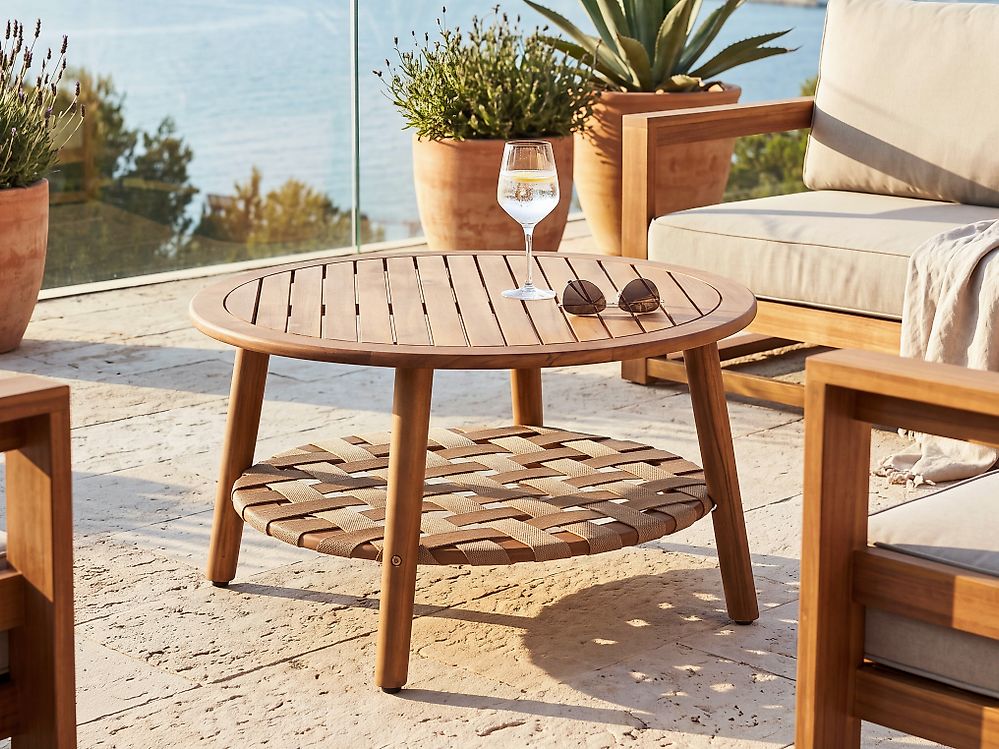 Garden Coffee Table with Shelf MILZANO 80 cm 80 cm Acacia Wood Brown
