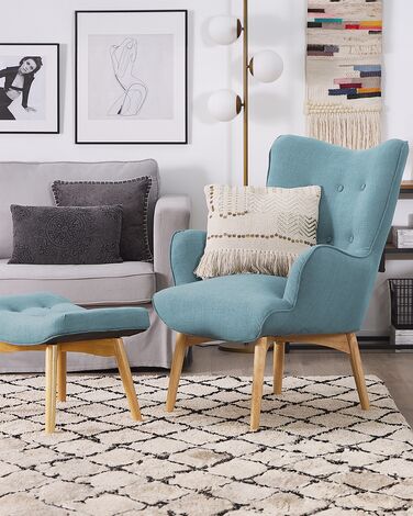 Wingback Chair with Footstool Light Blue VEJLE