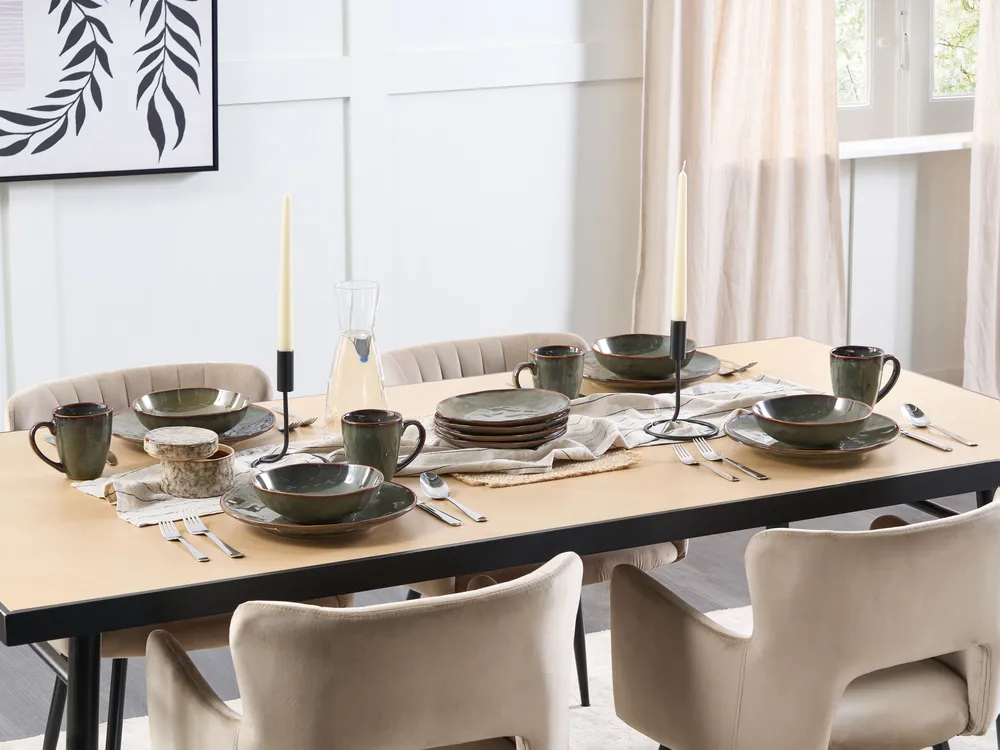 Set of 16 Dinnerware THYME Stoneware Dark Green_863181
