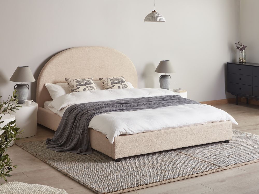 Bett mit Lattenrost Bouclé VAUCLUSE 160 x 200 cm Beige