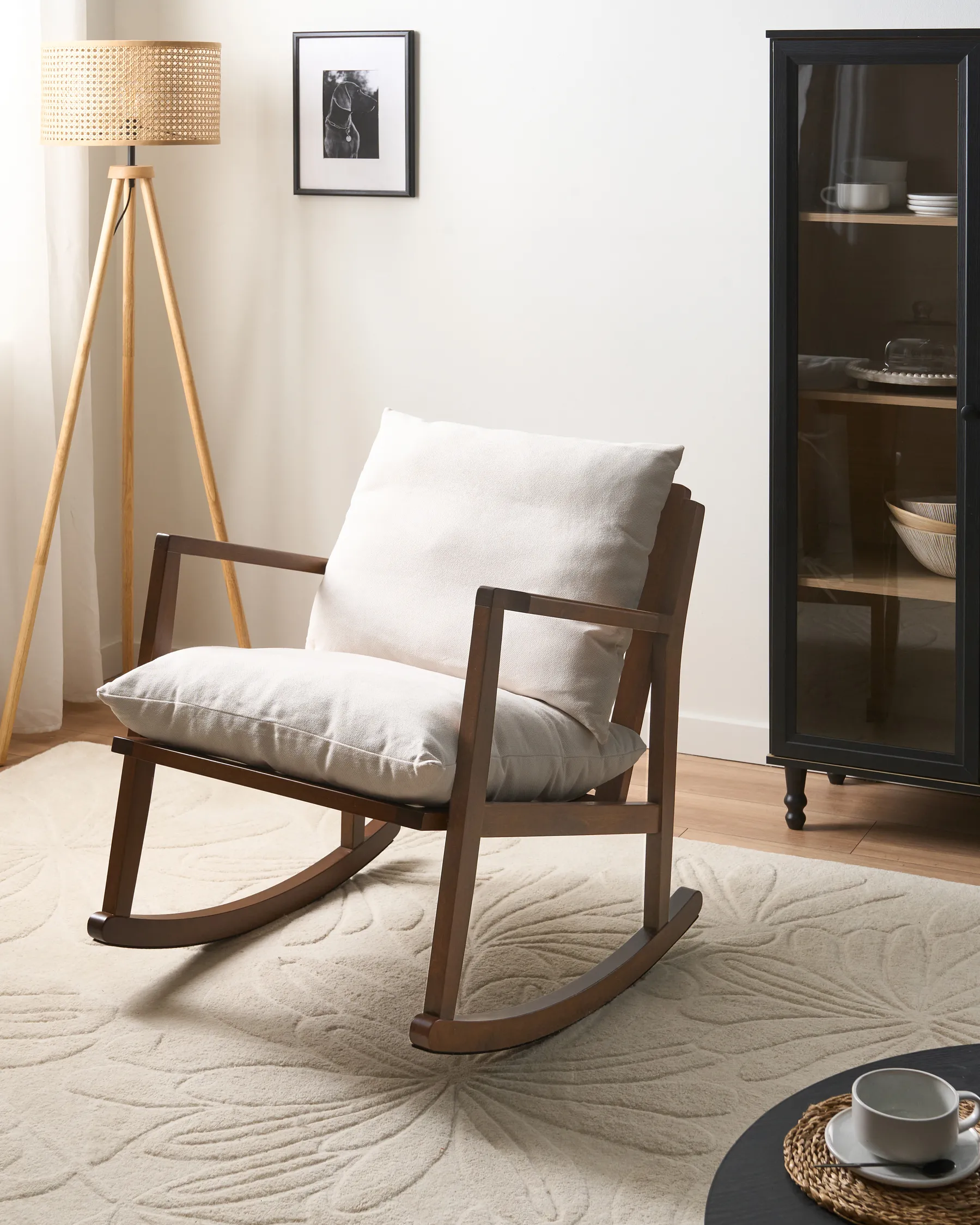 Poltrona a dondolo KJEVIK Legno Marrone/Beige chiaro_1070514