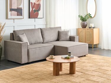 Left Hand Fabric Corner Sofa Bed with Storage Taupe KARILA