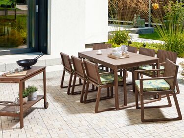 8 Seater Dark Acacia Wood Garden Dining Set with Leaf Pattern Green Cushions SASSARI