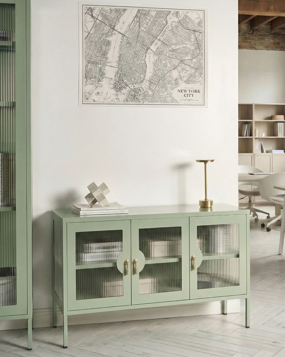 Credenza a 3 ante GLEORA Metallo Verde menta