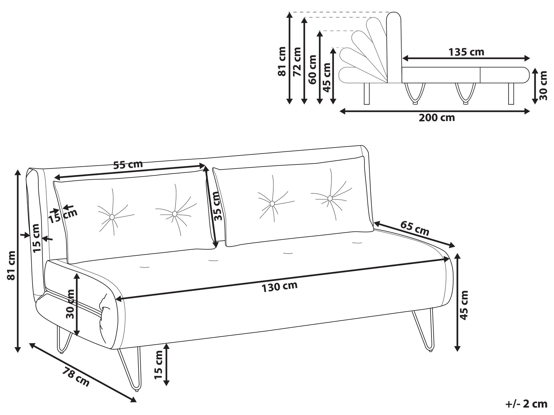 Sofa Bed 2 Seater VESTFOLD Velvet Navy Blue_808692