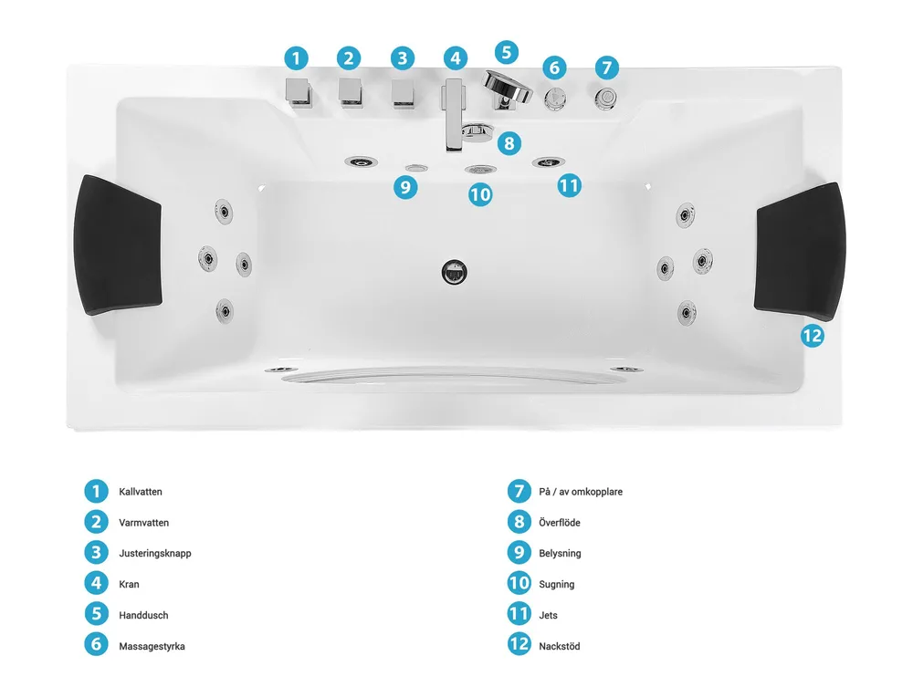 Hörnbubbelbadkar med LED HAWES II 1800 x 800 mm Vit_808733