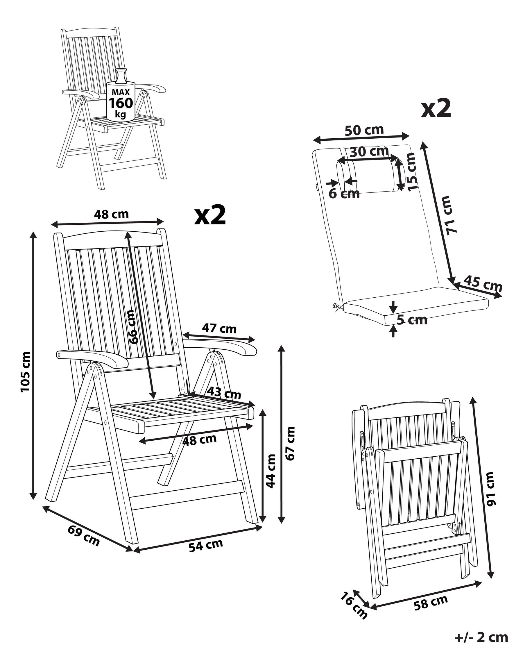 Set di 2 sedie da giardino con cuscini AMANTEA PREMIUM Legno d'acacia Beige chiaro_995124