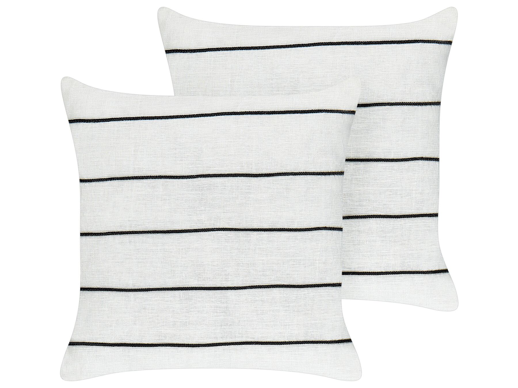 Lot de 2 coussins décoratifs rayés 50 x 50 cm en lin blanc et noir MILAS_904802