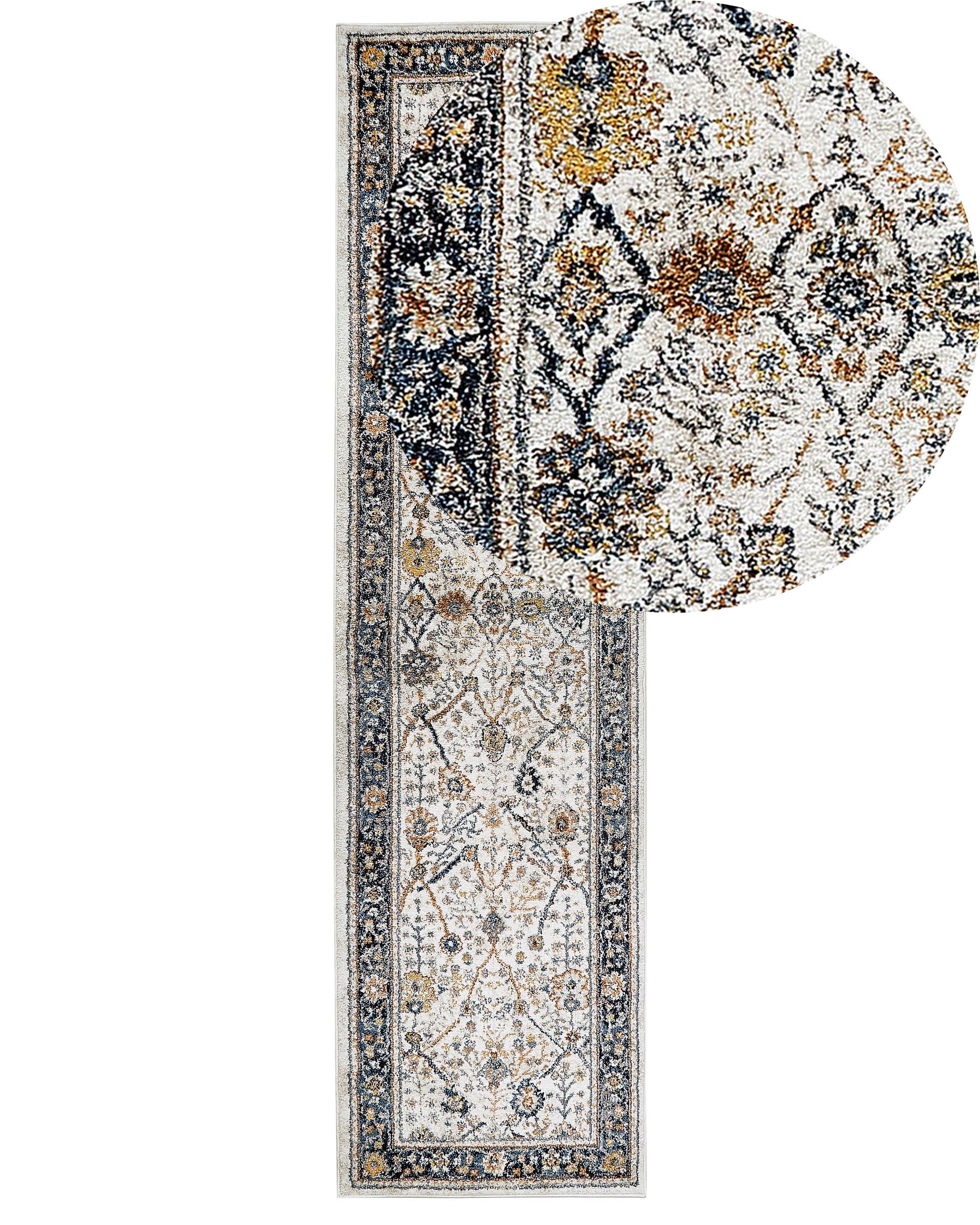 Teppich beige / blau orientalisches Muster 80 x 300 cm Kurzflor ARATES_854403