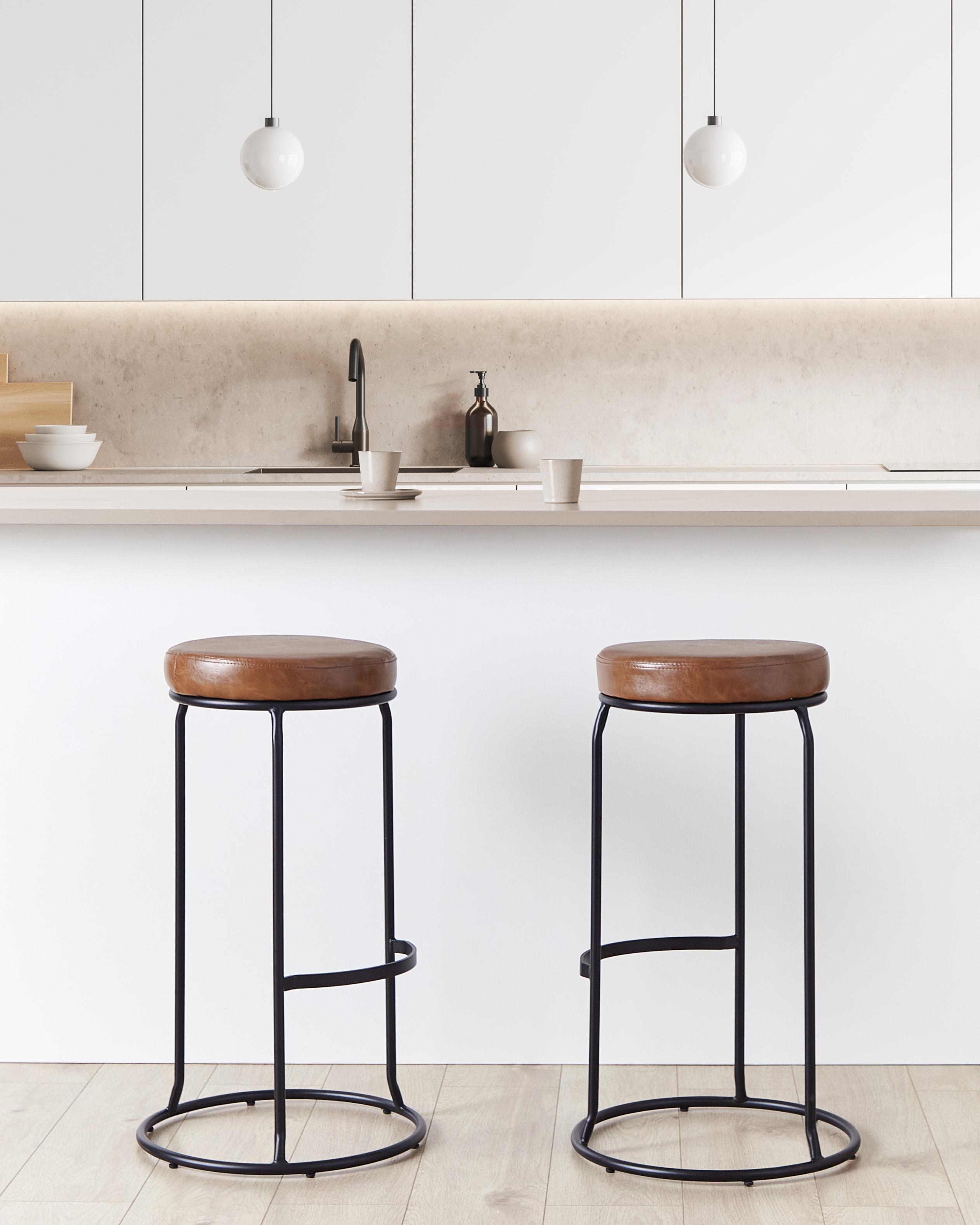 Set of 2 Faux Leather Bar Stools Brown MILROY