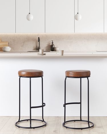 Lot De 4 Tabourets De Bar En Cuir PU - Pieds Métal - Assise Confortable - Gris - Pour Cuisine, Bar, Bureau, Salon