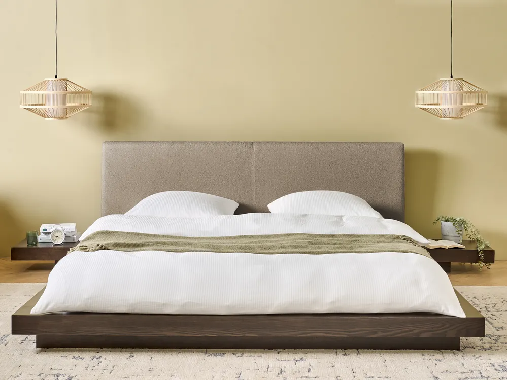 Letto con LED Bouclé ZEN 180 x 200 cm Frasino scuro_1080063