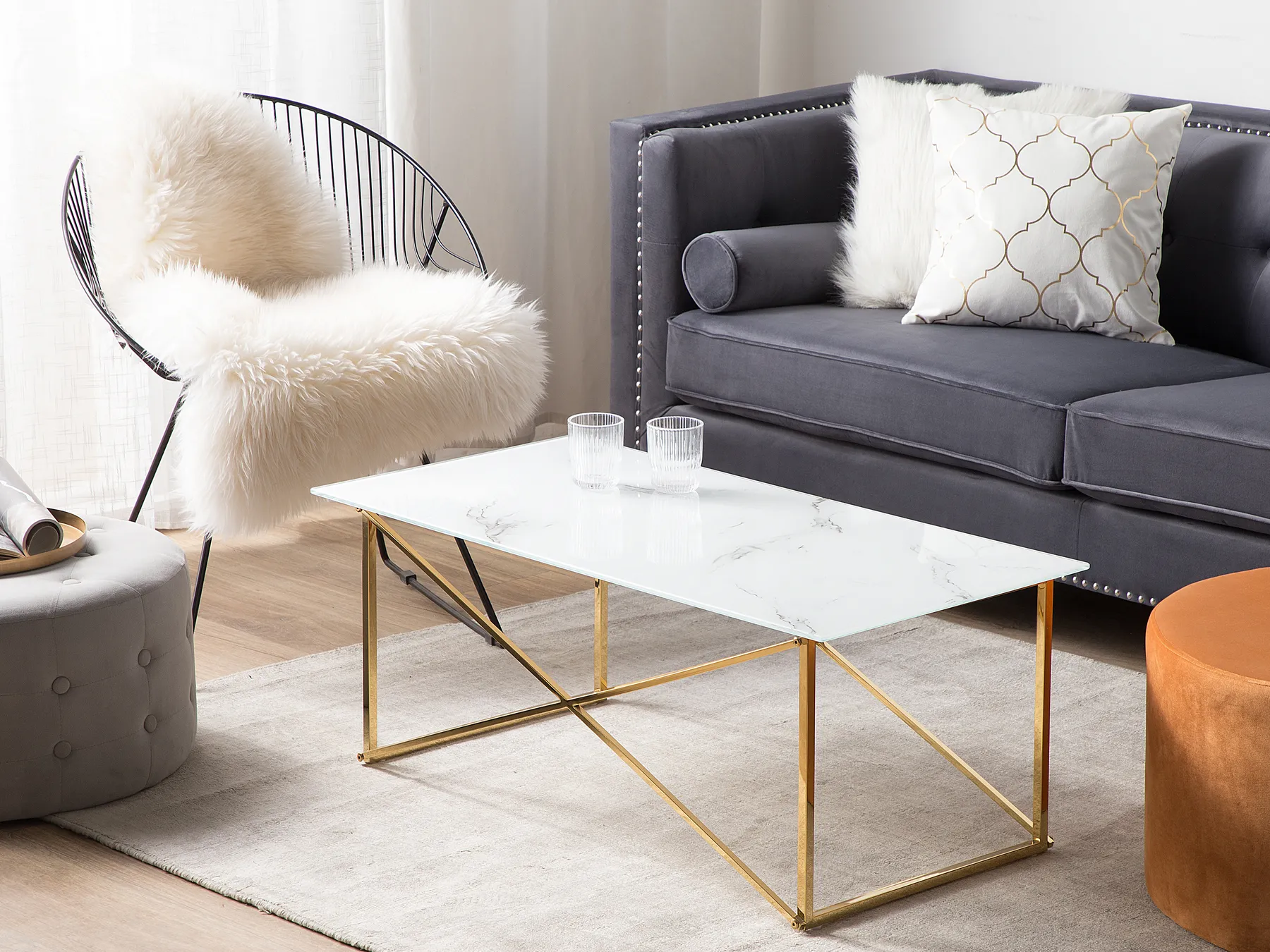 Coffee Table EMPORIA Tempered Glass Marble/ Gold_757578