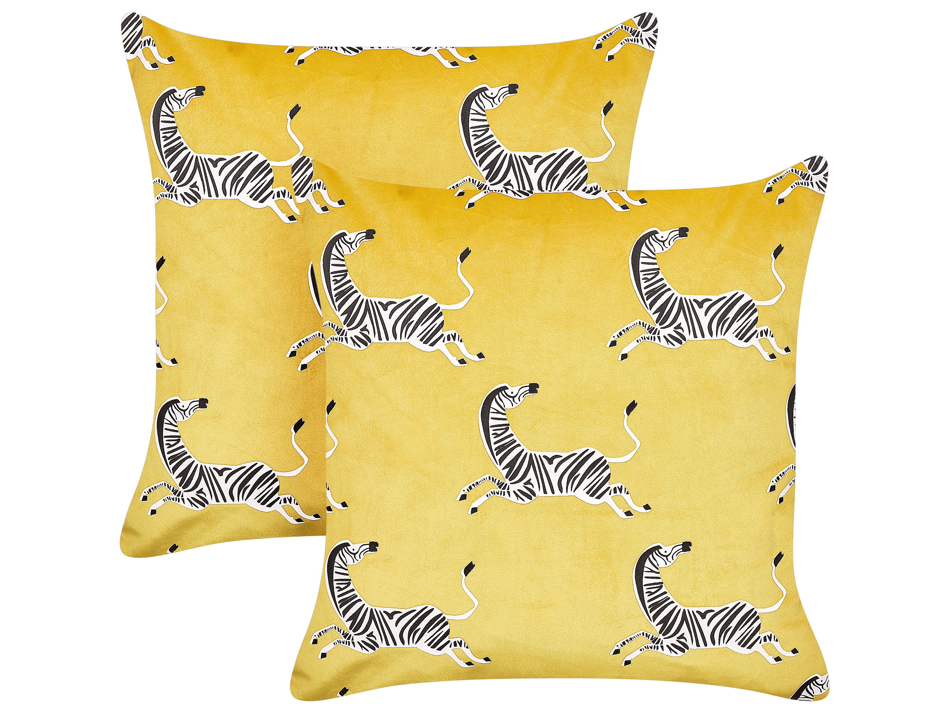 Lot de 2 coussins décoratifs ACONITUM 45 x 45 cm Velours Jaune Motif animal_1183071