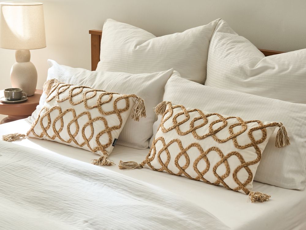 Lot de 2 coussins décoratifs INCANA 30 x 50 cm Coton Beige Motif géométrique