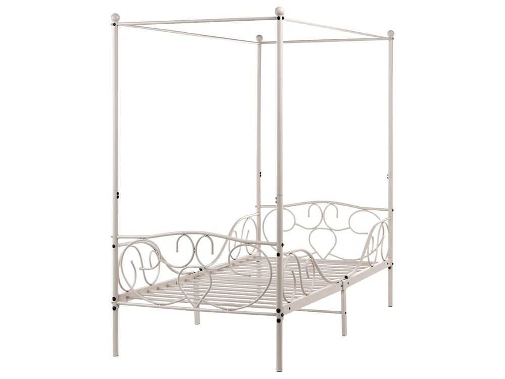 Four Poster Bed Metal SORMERY 90 x 200 cm (EU Single) Light Beige_1073128