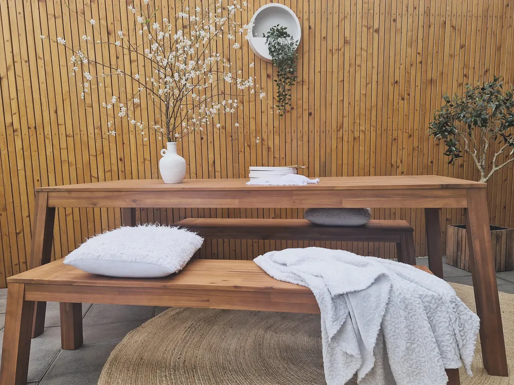 Set da pranzo da giardino con panche posti LIVORNO Legno d