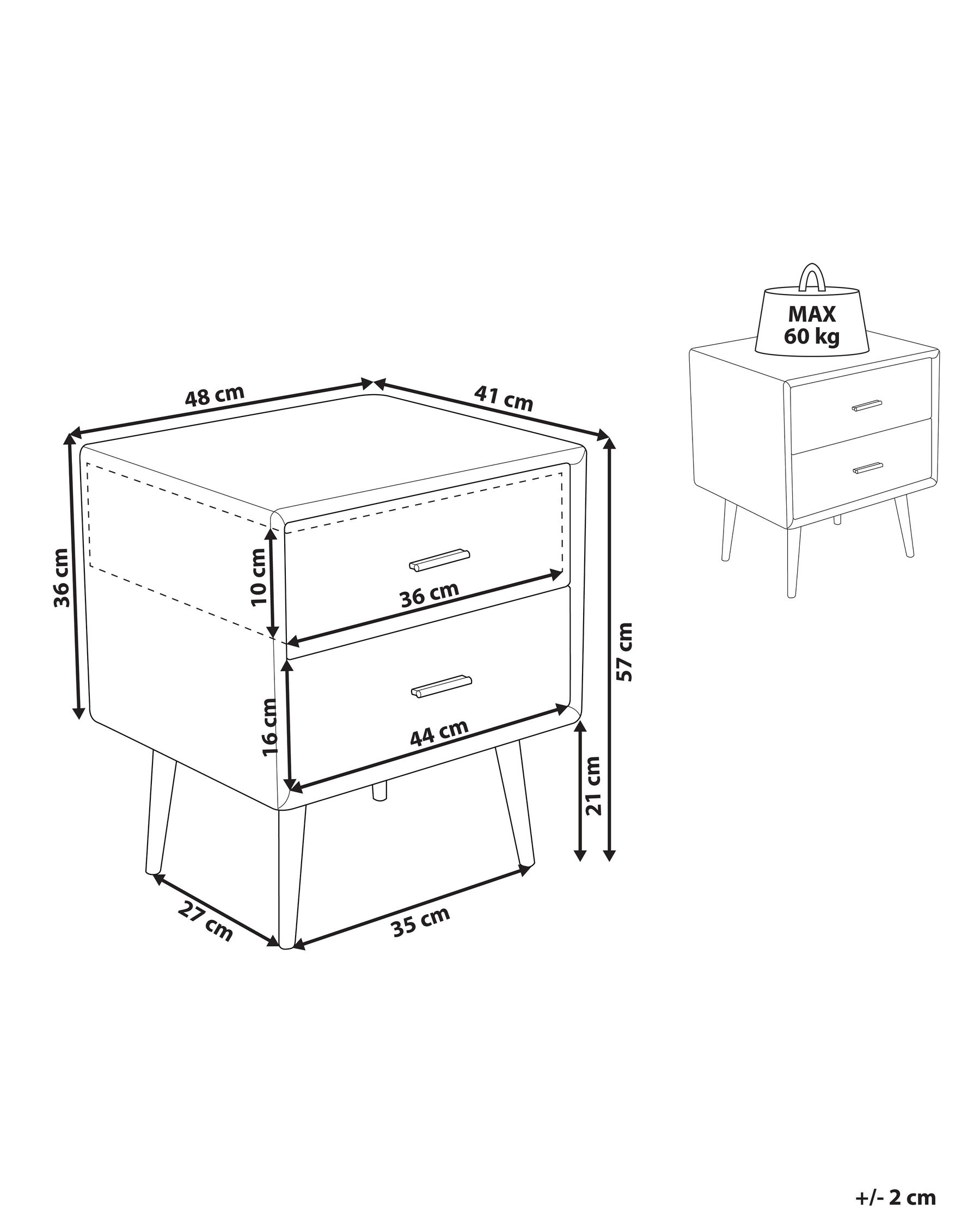 2 Drawer Faux Leather Bedside Table Grey ESSONNE_820936