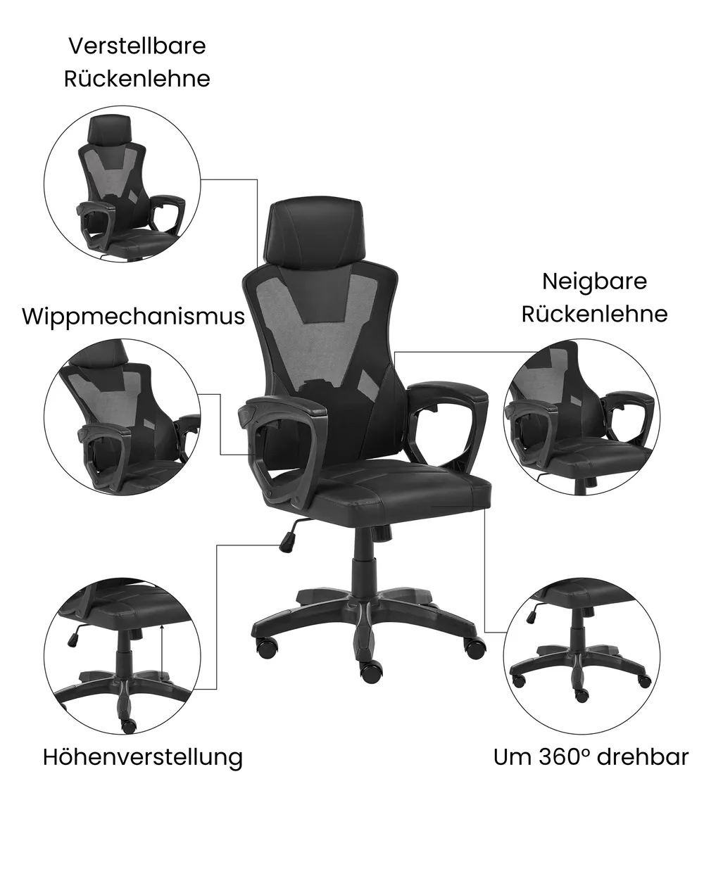 Bürostuhl IGNIS Kunstleder Schwarz_1074190