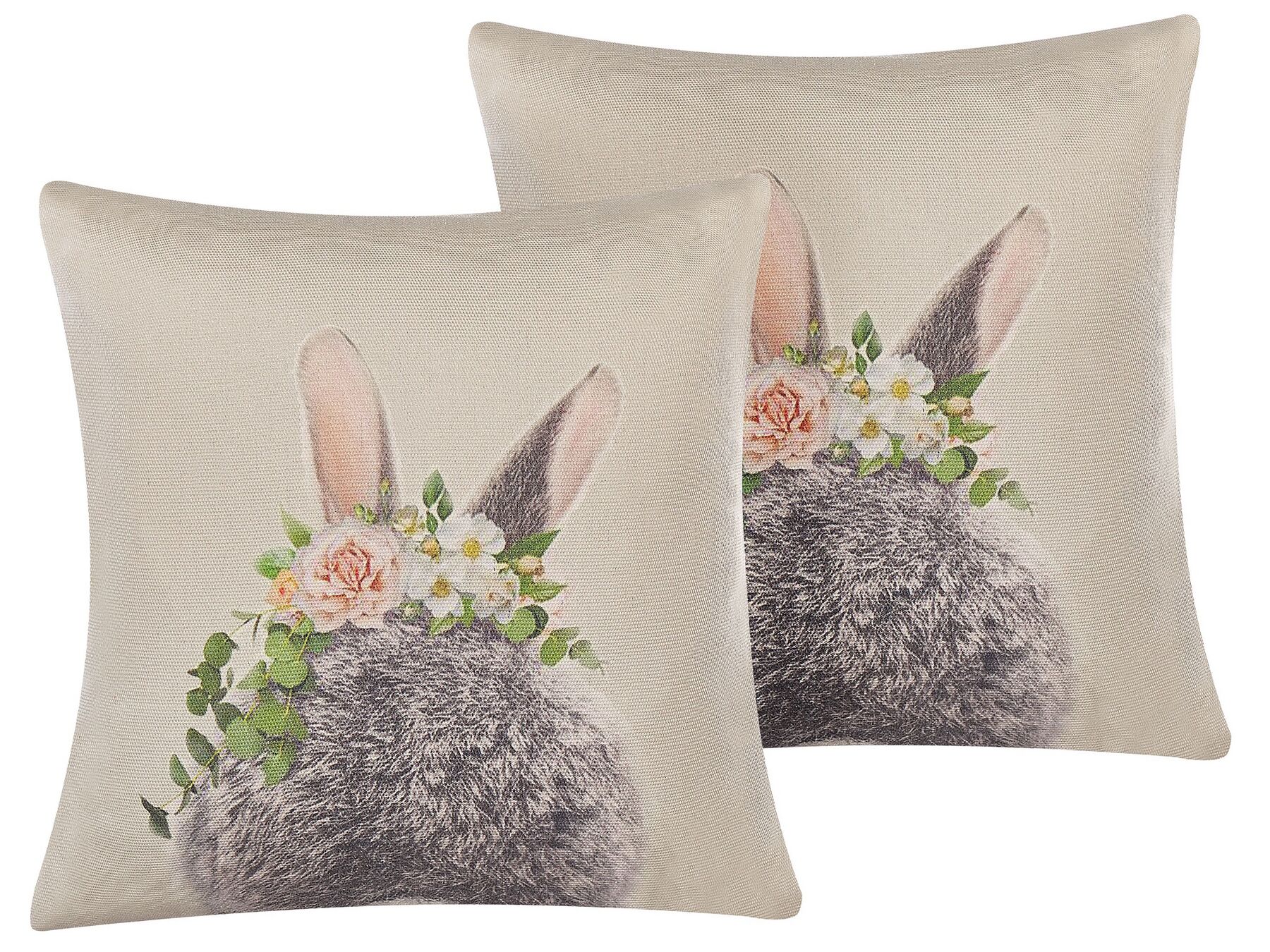 Lot de 2 coussins décoratifs motif dos de lapin et fleurs multicolore 45 x 45 cm FATSIA_798583