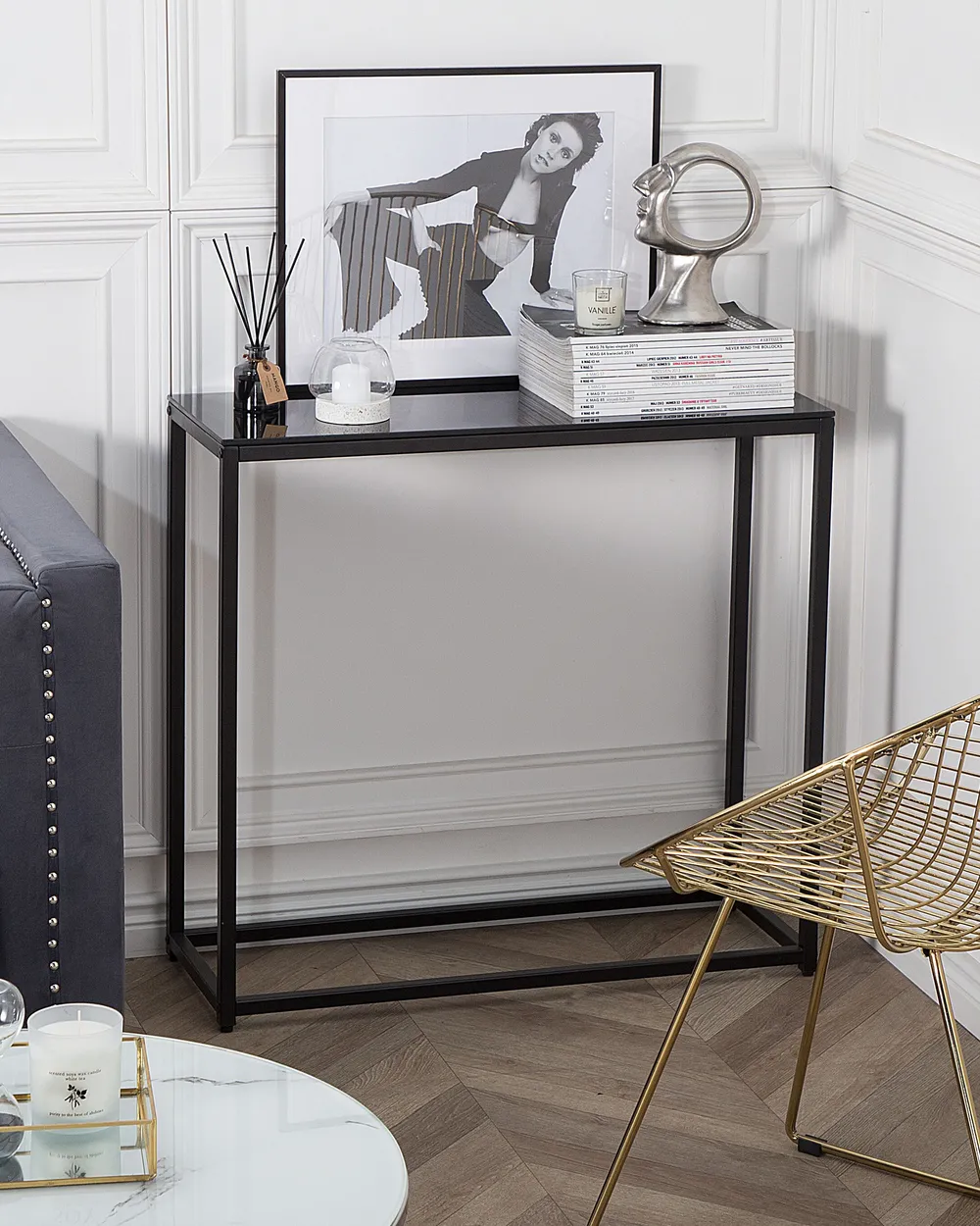 Console Table DELANO Tempered Glass Black_885193