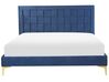 Zamatová posteľ 140 x 200 cm námornícka modrá LIMOUX_867248