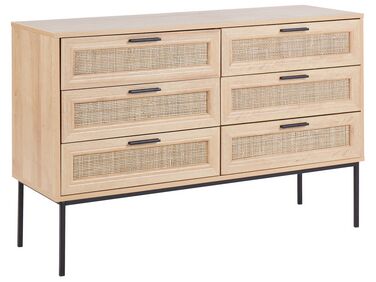 Rattan 6 Drawer Chest Light Wood PASCO