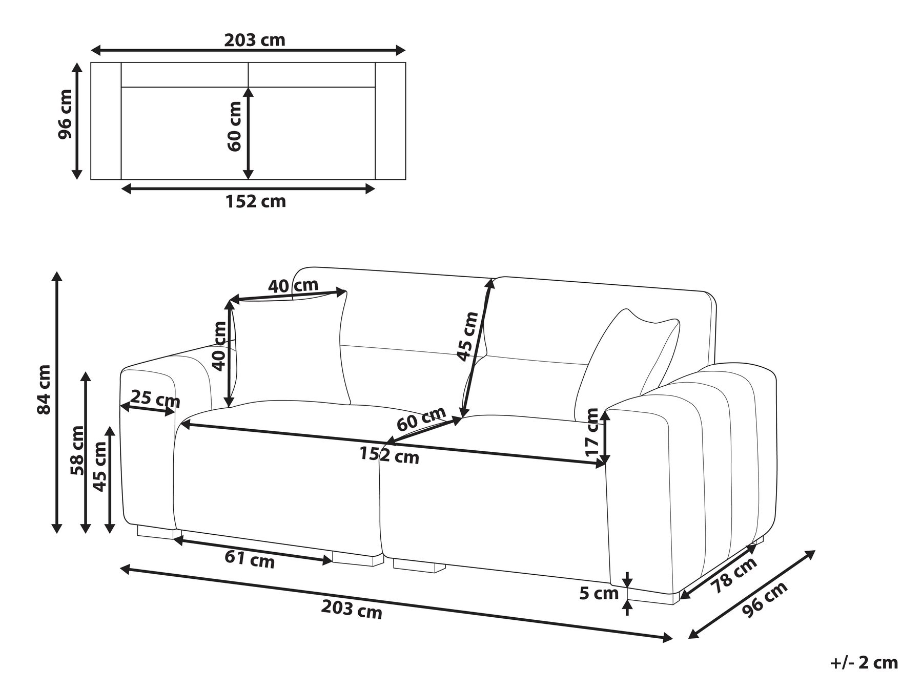 3 Seater Fabric Sofa Light Brown FAUSKAN_969019