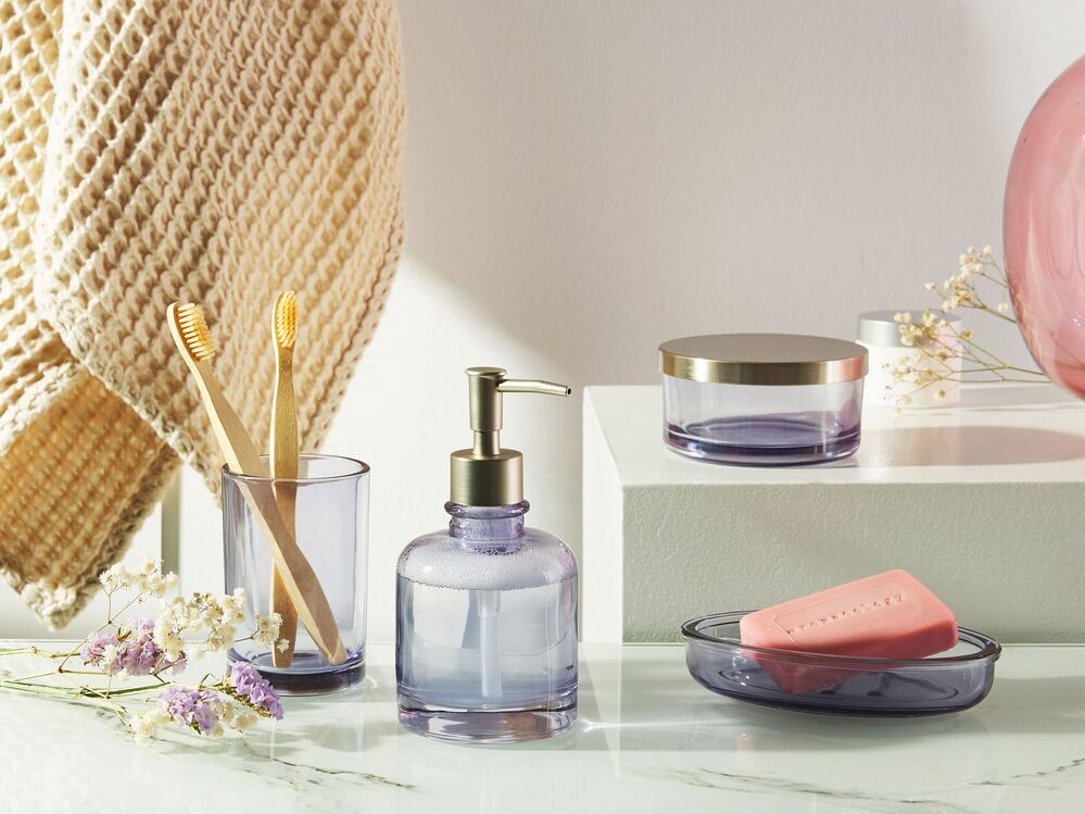 4-Piece Bathroom Accessories Set TELMA Glass Violet