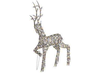 Beliani Figura Decorativa Renna In Ecopelle 38 Cm – Marrone, Bianco E Argento Per Atmosfera Natalizia