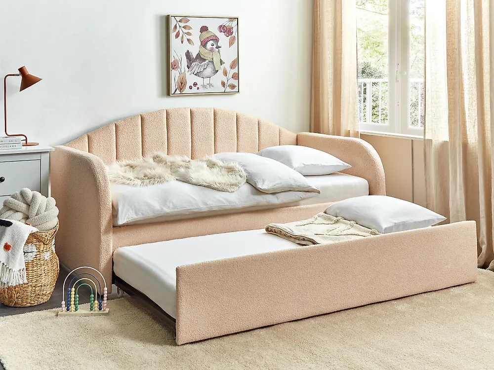 Trundle Bed Boucle EYBURIE 90 x 200 cm (EU Single) Peach Pink_1185087