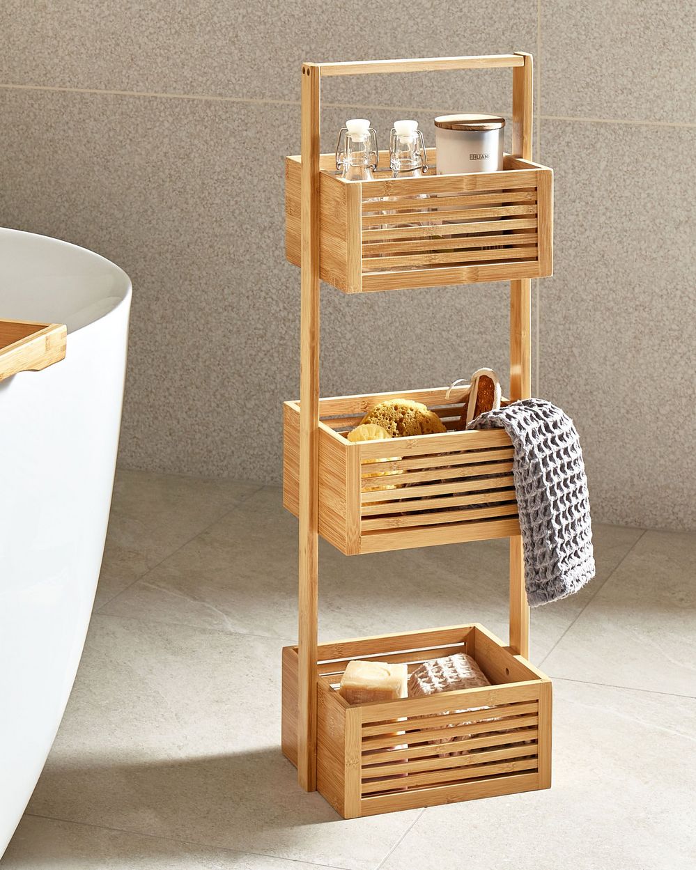 Bamboo Bathroom Shelving Unit Light Wood WAVERLY Beliani.cz