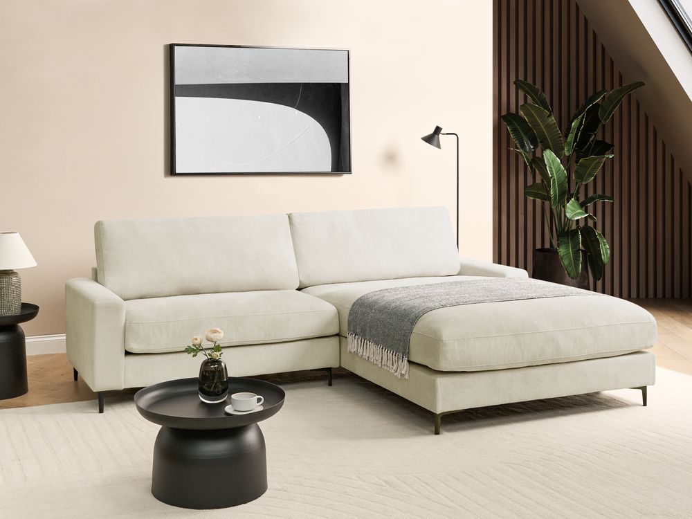 Left Hand Fabric Corner Sofa Off White MALOY Beliani
