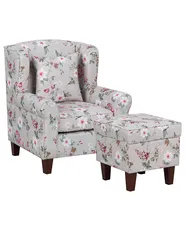 Wingback Chair HAMAR with Footstool Fabric Light Grey_794145