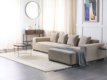 Left Hand Jumbo Cord Corner Sofa Beige LUNGO