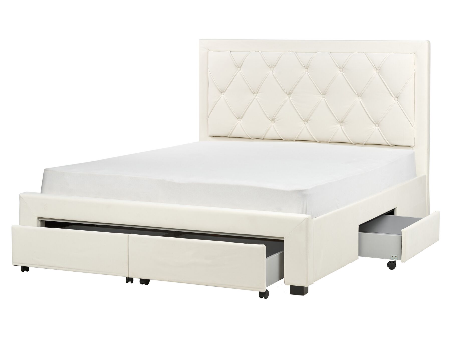 Zamatová posteľ s úložným priestorom 160 x 200 cm krémová LIEVIN_902422