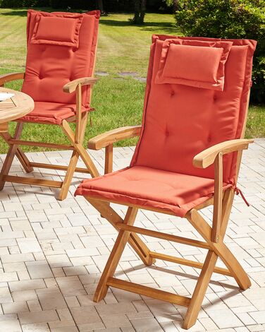 Set of 2 Garden Dining Chairs with Red Cushions MAUI II