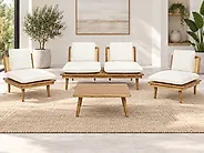 Lounge Set mit Tisch 4-Sitzer ACCADIA zertifiziertes Akazienholz Hellbeige_1183625