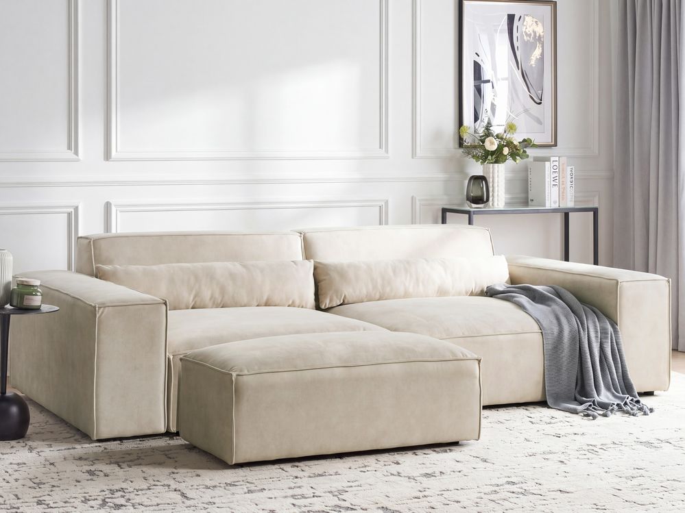 Modular Sofa 2 Seater HELLNAR with Ottoman Velvet Light Beige